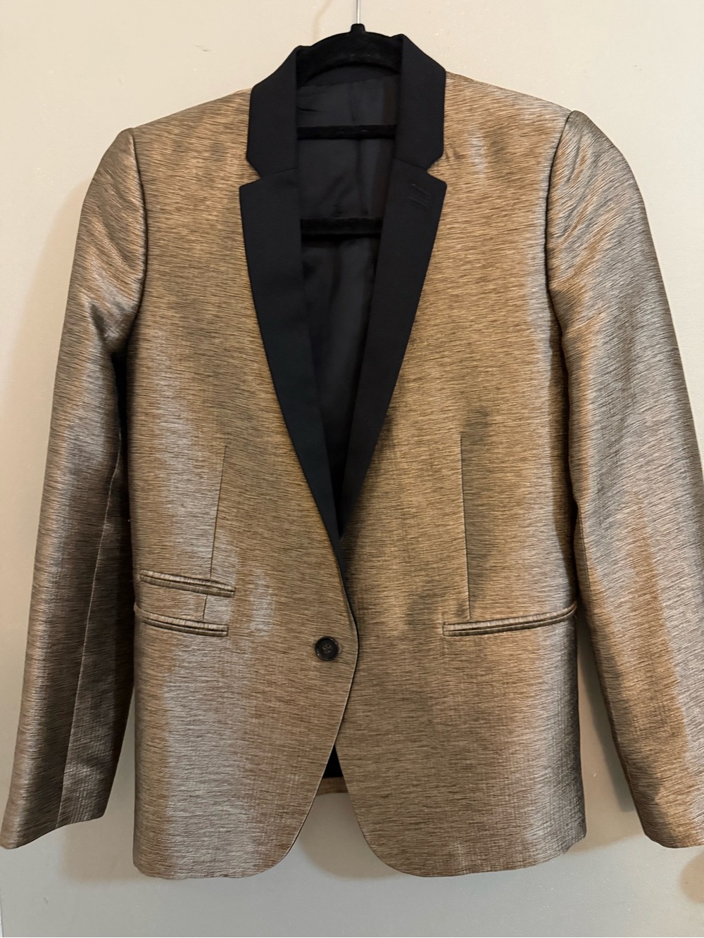 Metallic Silver Women’s Blazer with Black Satin Lapel
